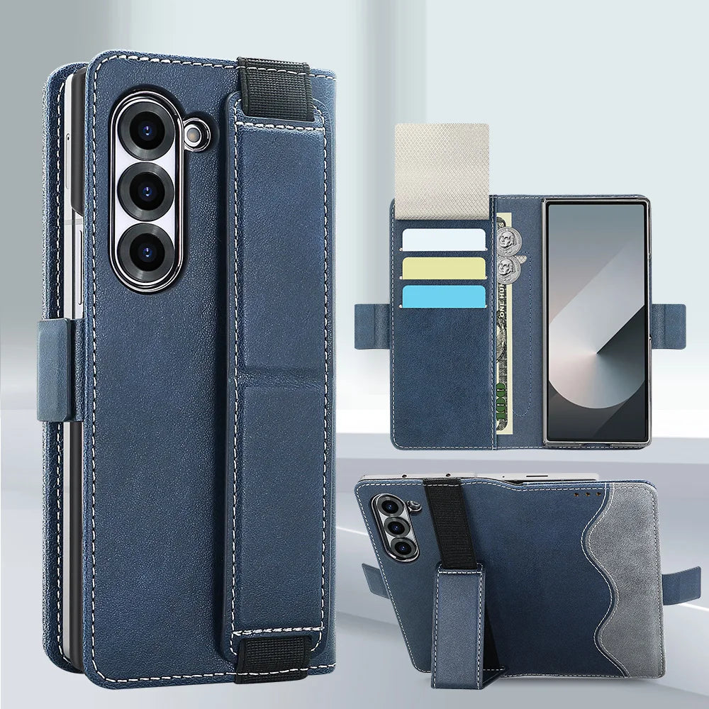 Business PU Leather Flip Wallet Mobile Phone Case Fit For Samsung Galaxy Z Fold 7 Z Fold 6 Fold 5 Case With Adjustable Kickstand