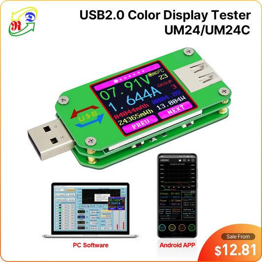 RD UM24 UM24C  APP USB 2.0 LCD Display Voltmeter ammeter battery charge voltage current meter multimeter cable measure Tester