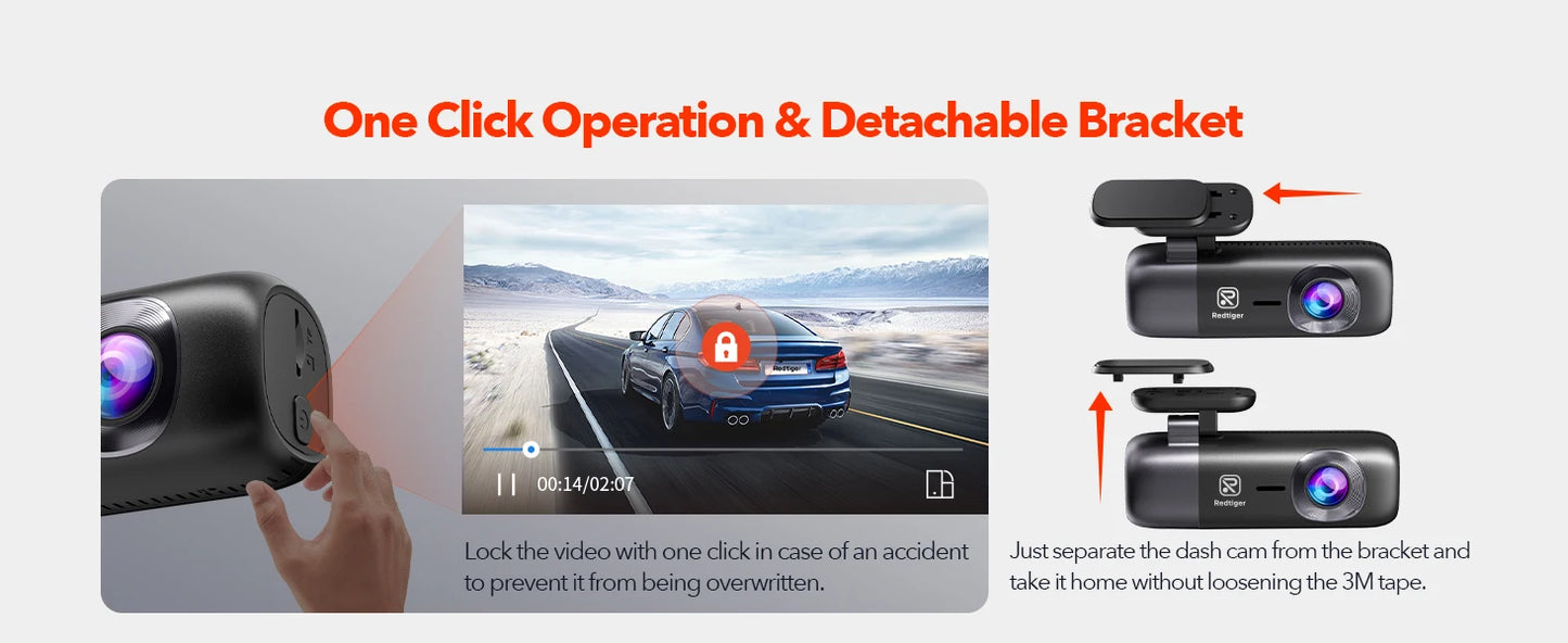 REDTIGER F9 Dash Cam 4K Front and Rear WiFi GPS Car Camera for Parking Mode Car Dvr for Night Vision Car Recorder By App Control