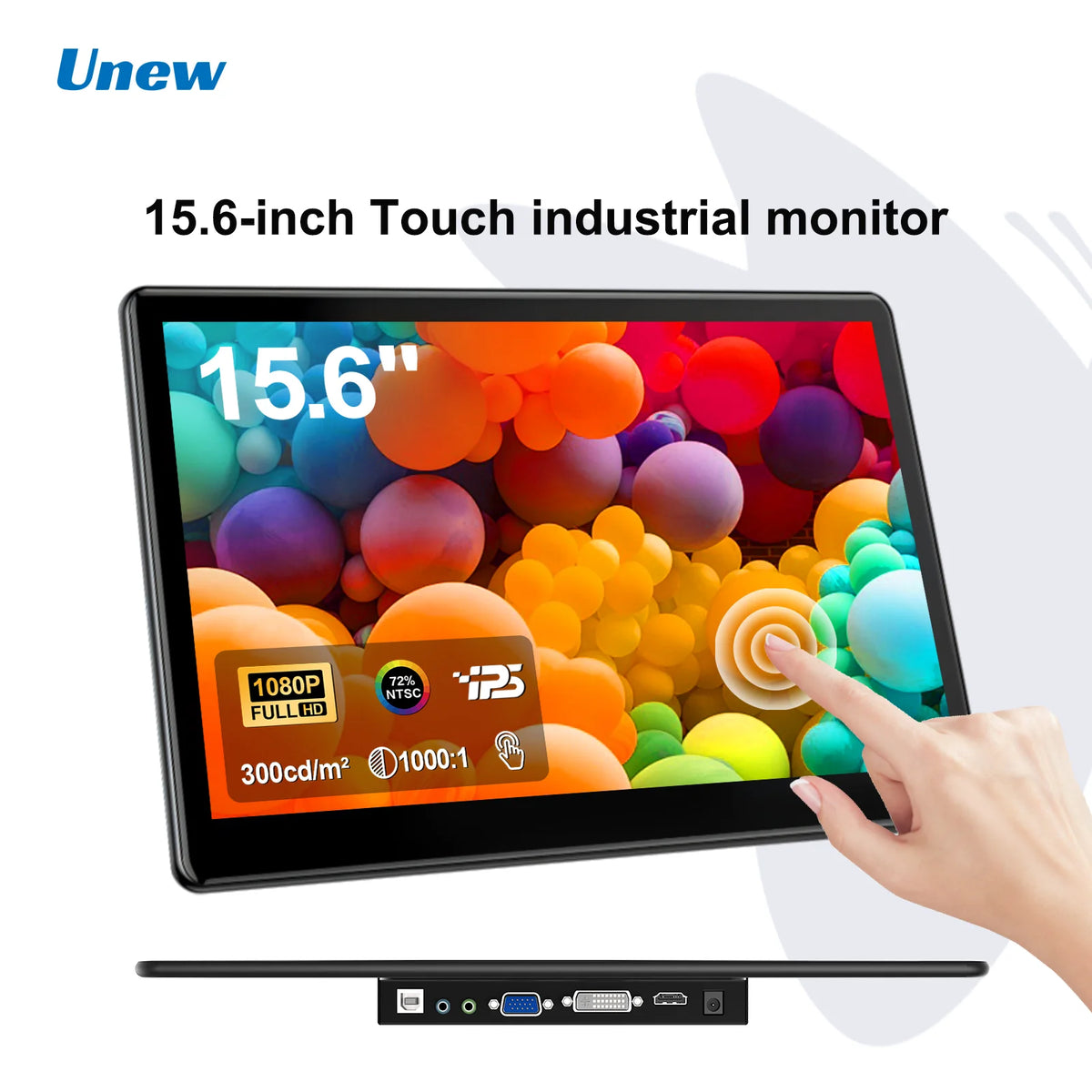 Unew 15.6 inch Touchscreen 1080P IPS Screen Speakers Industrial with 75*75 VESA HDMI DVI VGA For Raspberry Pi Laptop PC Phone