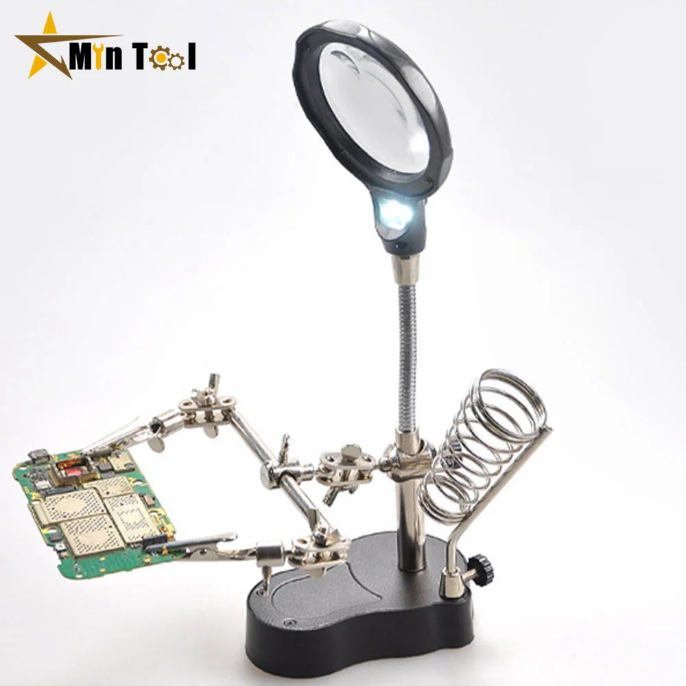 LED Clamp Soldering Iron Stand Helping Hands Magnifying Glass Magnifier Welding Equipment Electronic Component Repair Tools