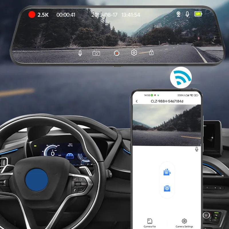 E-ACE 2K Car DVR WIFI GPS Stream Media Mirror Optional 1080P Car Video Camera Night Vision Loop Recording 24H Parking Black Box