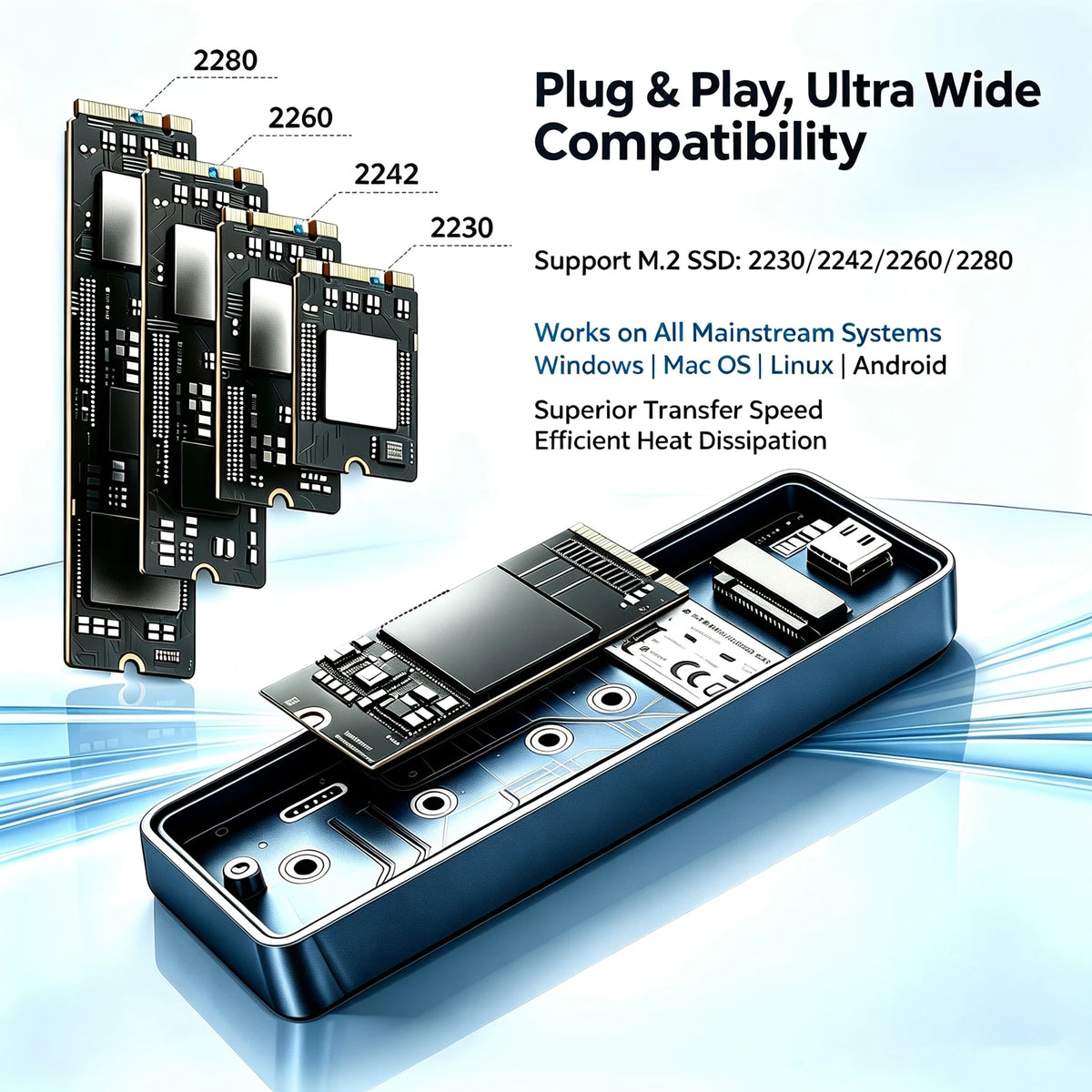M.2 SSD Enclosure with Smart Display ,Real-Time SSD Health Monitor, USB 3.2 Gen 2 10Gbps, NVMe & SATA Dual Protocol M.2 SSD Case