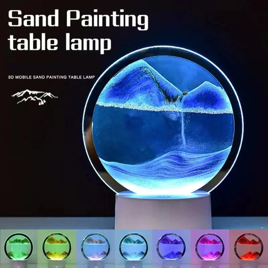 LED RGB Hourglass Light 16 Colors 3D Sandscape Lamp Moving Sand Art Frame Night Light with Deep Sea Display New Year Gift