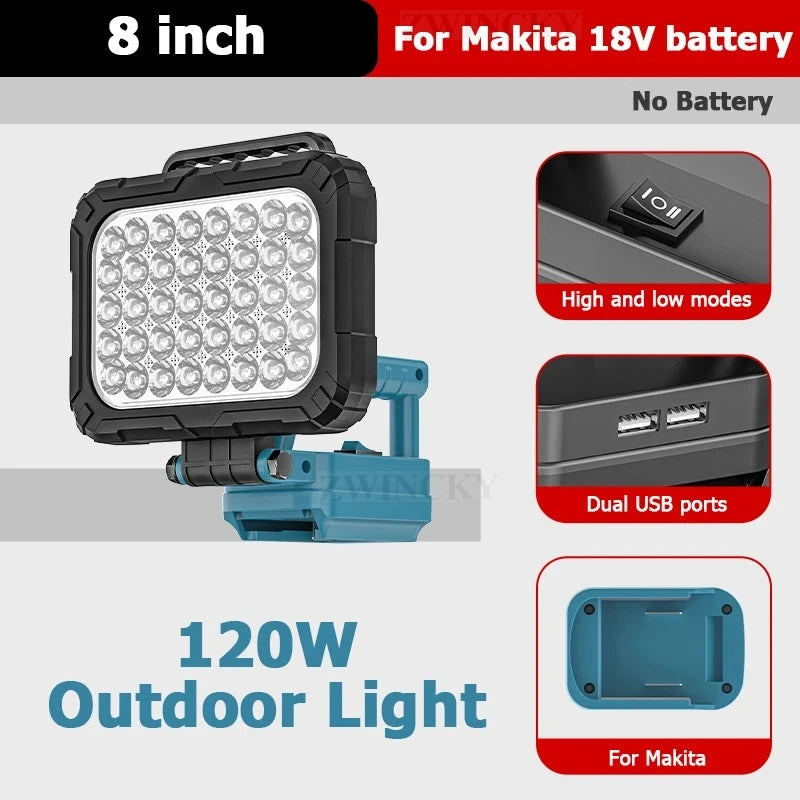 LED Working Light Lantern For Makita 18V Li-ion Battery Emergency Lamp Flashlight Torch Spotlight With Dual USB Camping Lighting