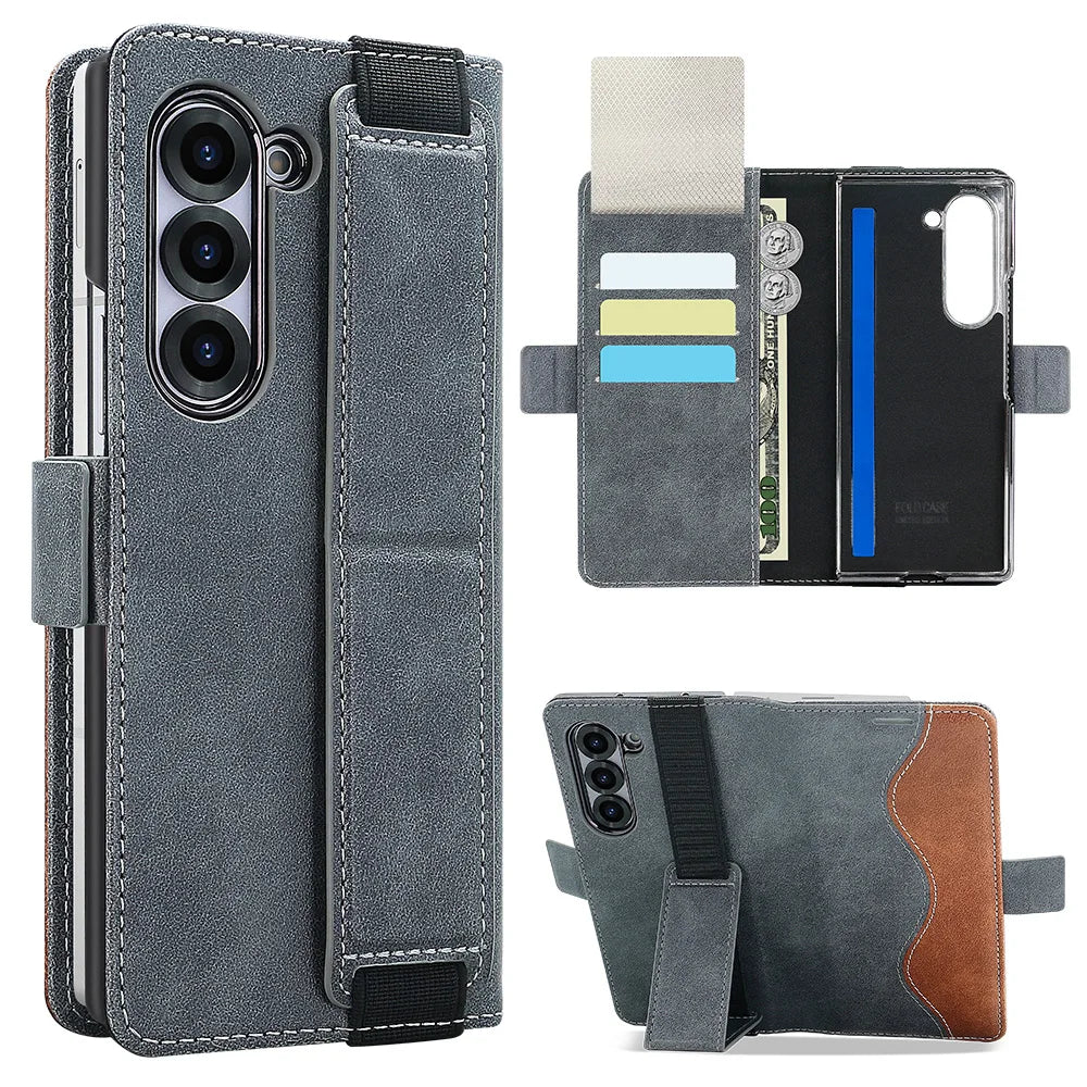 Business PU Leather Flip Wallet Mobile Phone Case Fit For Samsung Galaxy Z Fold 7 Z Fold 6 Fold 5 Case With Adjustable Kickstand