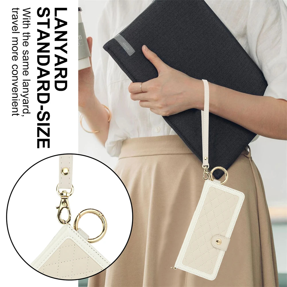 Luxury Crossbody Lanyard Leather Wallet Card Case for Samsung Galaxy Z Fold 7 6 5 4 3 Fold6 5G Wrist Rope Flip Stand Cover Coque