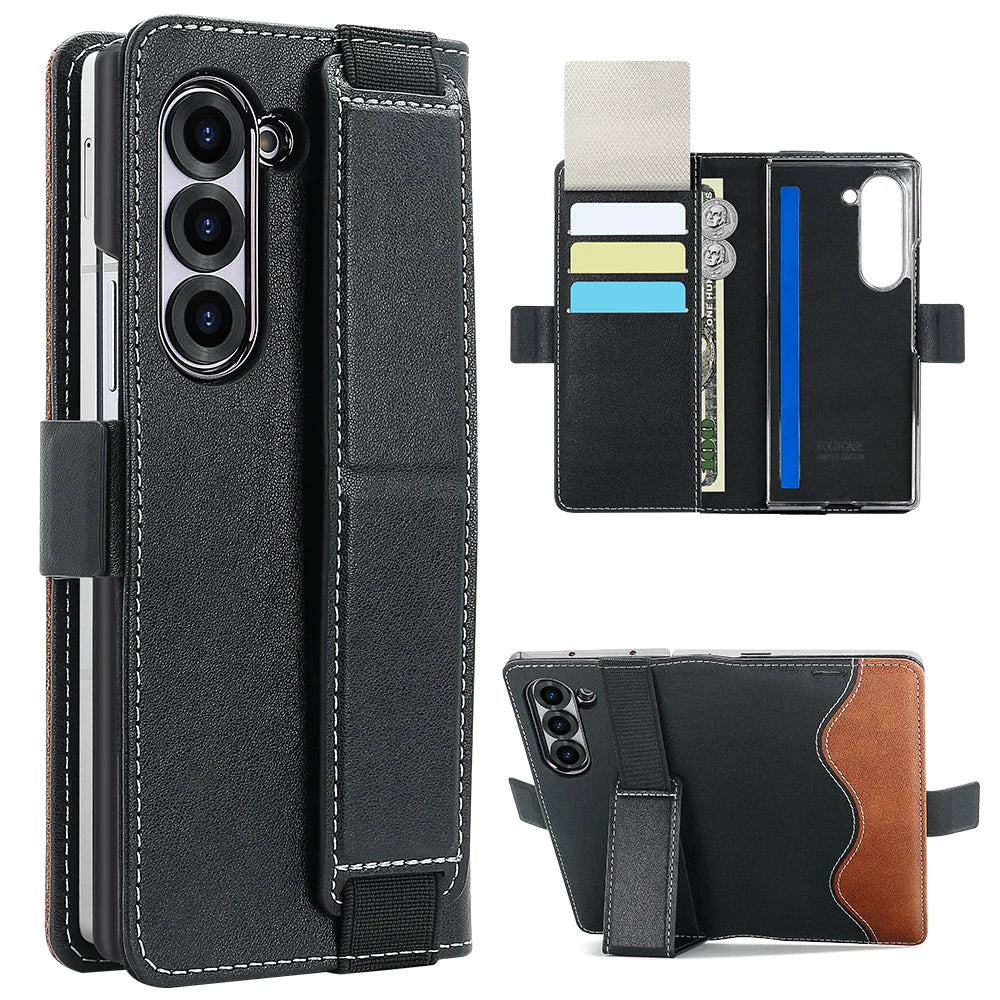 Business PU Leather Flip Wallet Mobile Phone Case Fit For Samsung Galaxy Z Fold 7 Z Fold 6 Fold 5 Case With Adjustable Kickstand