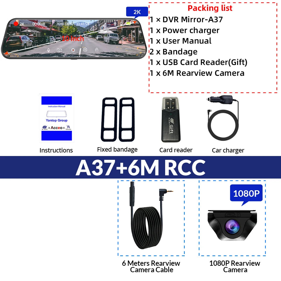 E-ACE 2K Car DVR WIFI GPS Stream Media Mirror Optional 1080P Car Video Camera Night Vision Loop Recording 24H Parking Black Box