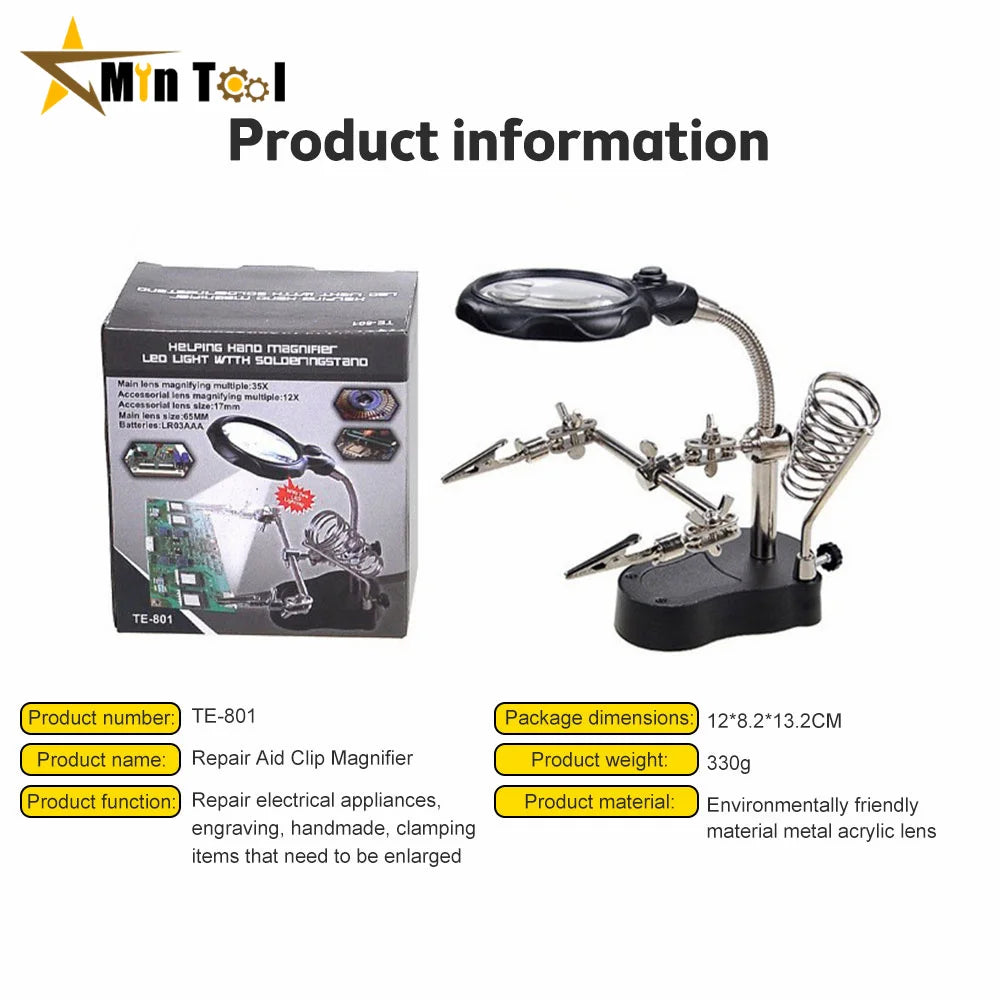 LED Clamp Soldering Iron Stand Helping Hands Magnifying Glass Magnifier Welding Equipment Electronic Component Repair Tools
