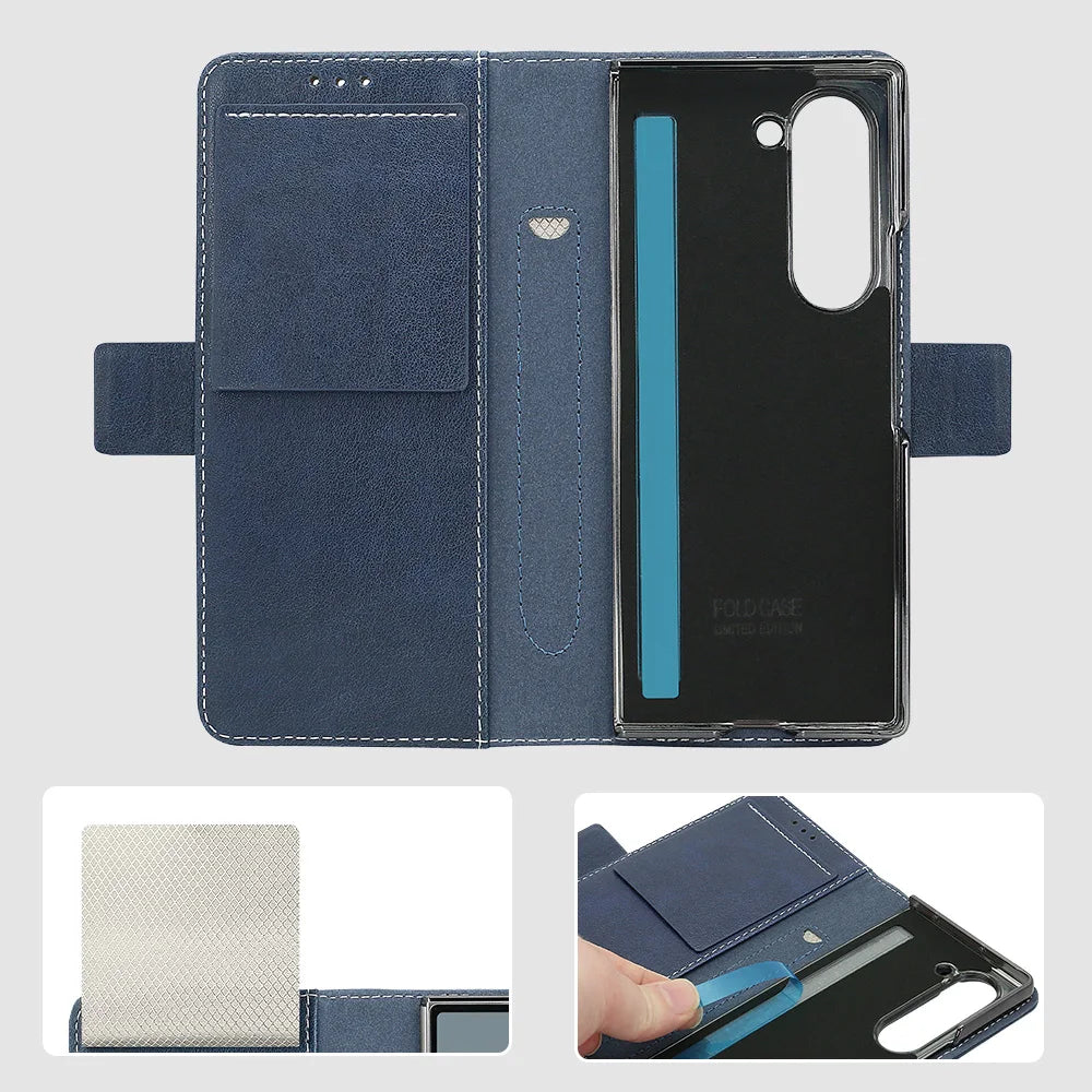 Business PU Leather Flip Wallet Mobile Phone Case Fit For Samsung Galaxy Z Fold 7 Z Fold 6 Fold 5 Case With Adjustable Kickstand