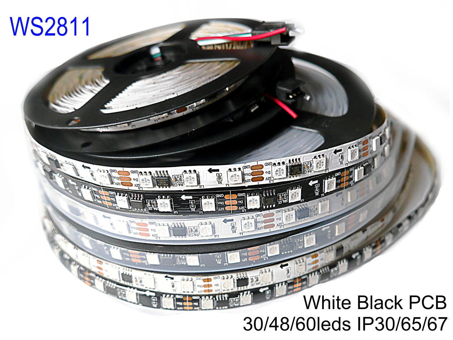 WS2811 Smart Pixel LED Strip DC12V 30/48/60leds/m 5m/lot White/Black PCB Full Color RGB LED Light Strip Neon