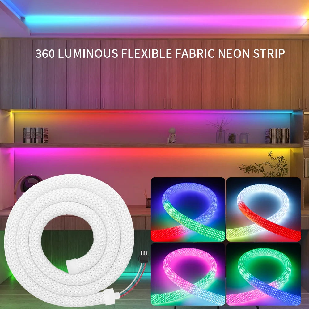 WS2812B WS2811 Round Fabric Reticulate Pattern LED Neon Strip 50Leds/m Addressable Flexible Silicone Light Tape IP67 DC5V